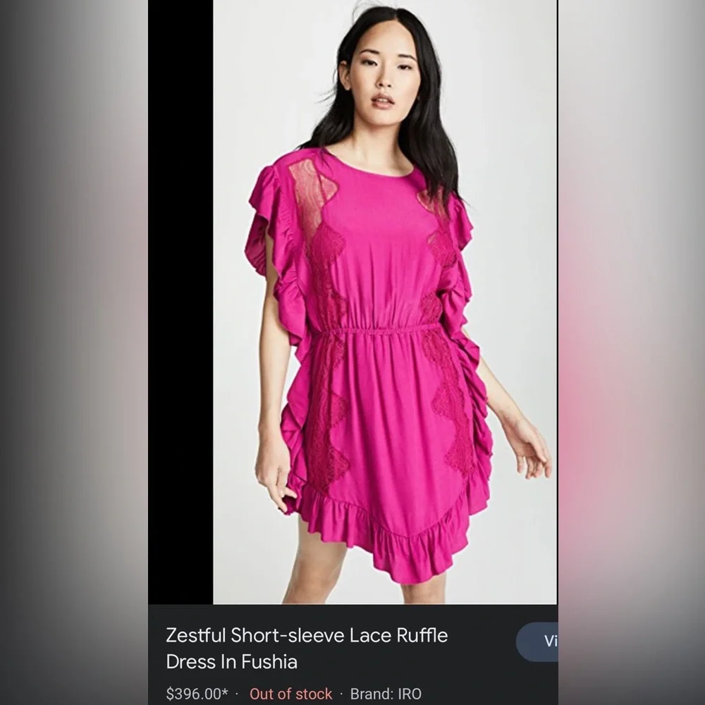 IRO Zestful Short Sleeve Ruffle Mini Dress Fushia S - Picture 3 of 13